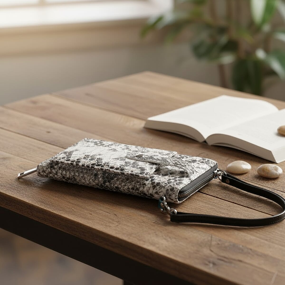 Grand Pelle Natural Genuine Python Leather Zip Clutch with Snap Pocket image number 1