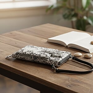 Grand Pelle Natural Genuine Python Leather Zip Clutch with Snap Pocket