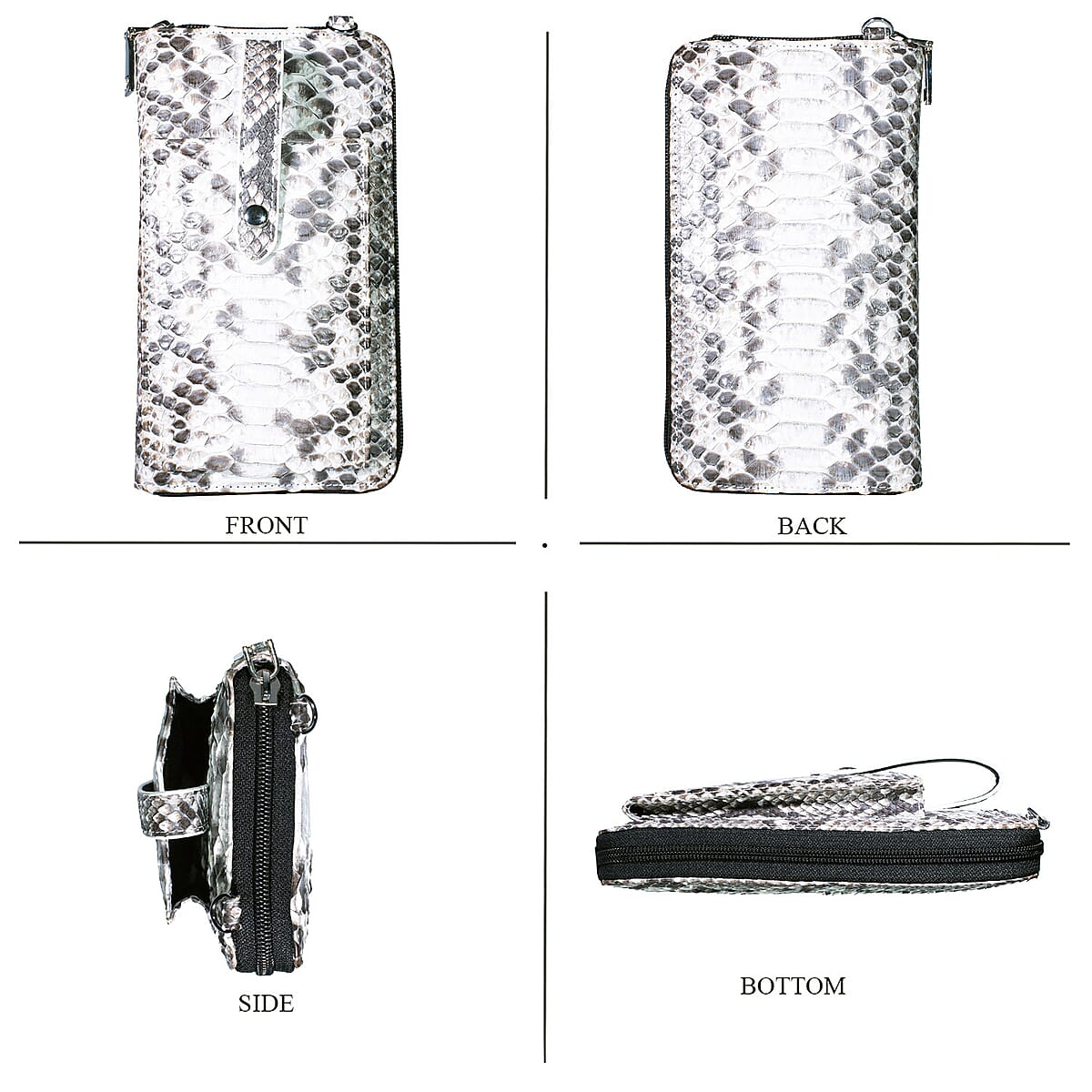 Grand Pelle Natural Genuine Python Leather Zip Clutch with Snap Pocket image number 3