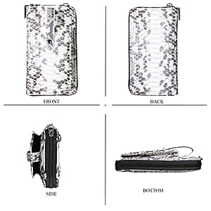 Grand Pelle Natural Genuine Python Leather Zip Clutch with Snap Pocket