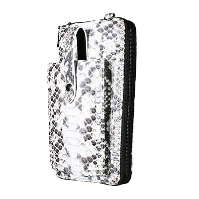 Grand Pelle Natural Genuine Python Leather Zip Clutch with Snap Pocket