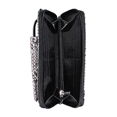 Grand Pelle Natural Genuine Python Leather Zip Clutch with Snap Pocket