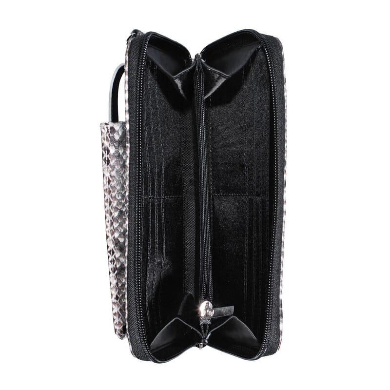 Grand Pelle Natural Genuine Python Leather Zip Clutch with Snap Pocket
