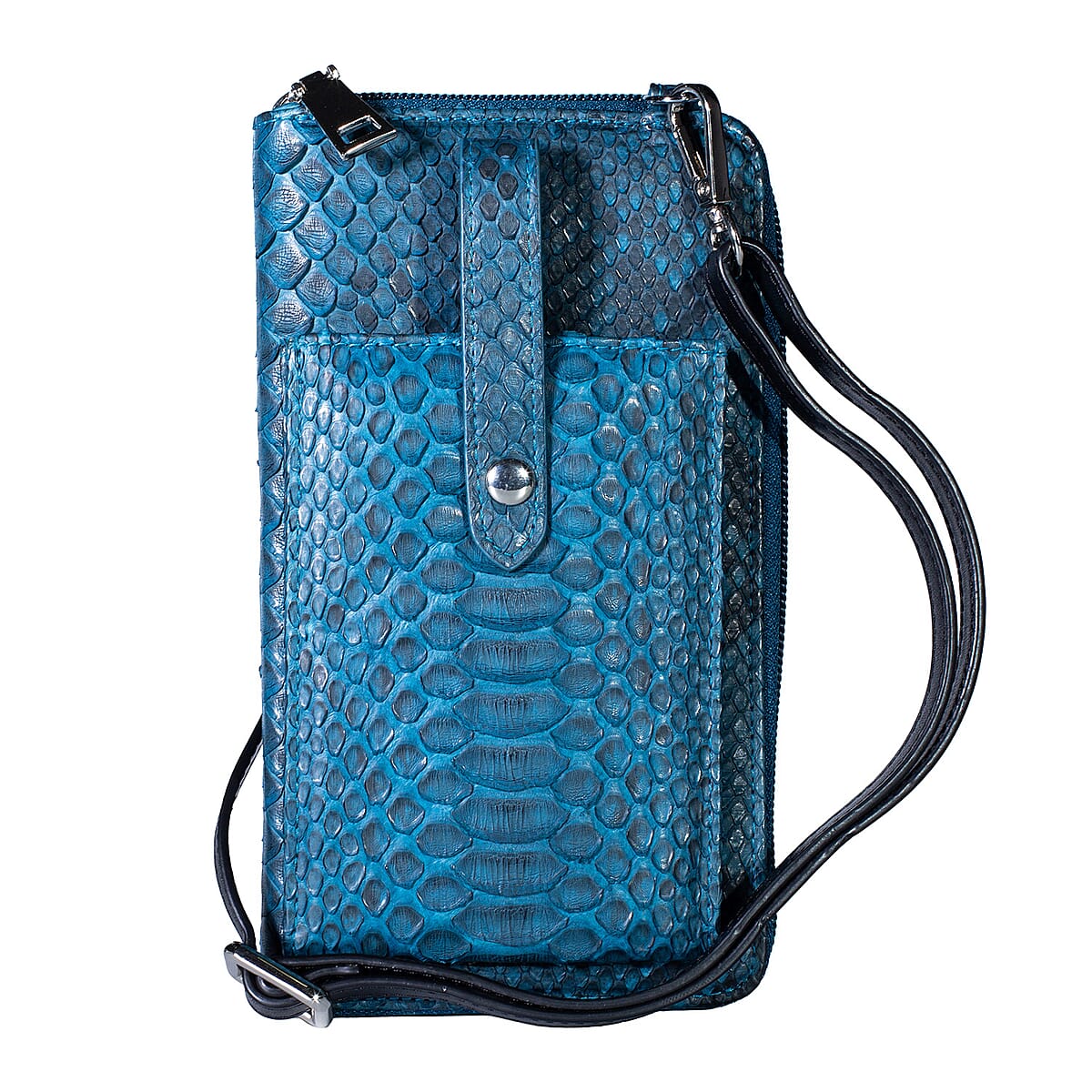 Grand Pelle Blue Genuine Python Leather Zip Clutch with Snap Pocket image number 0