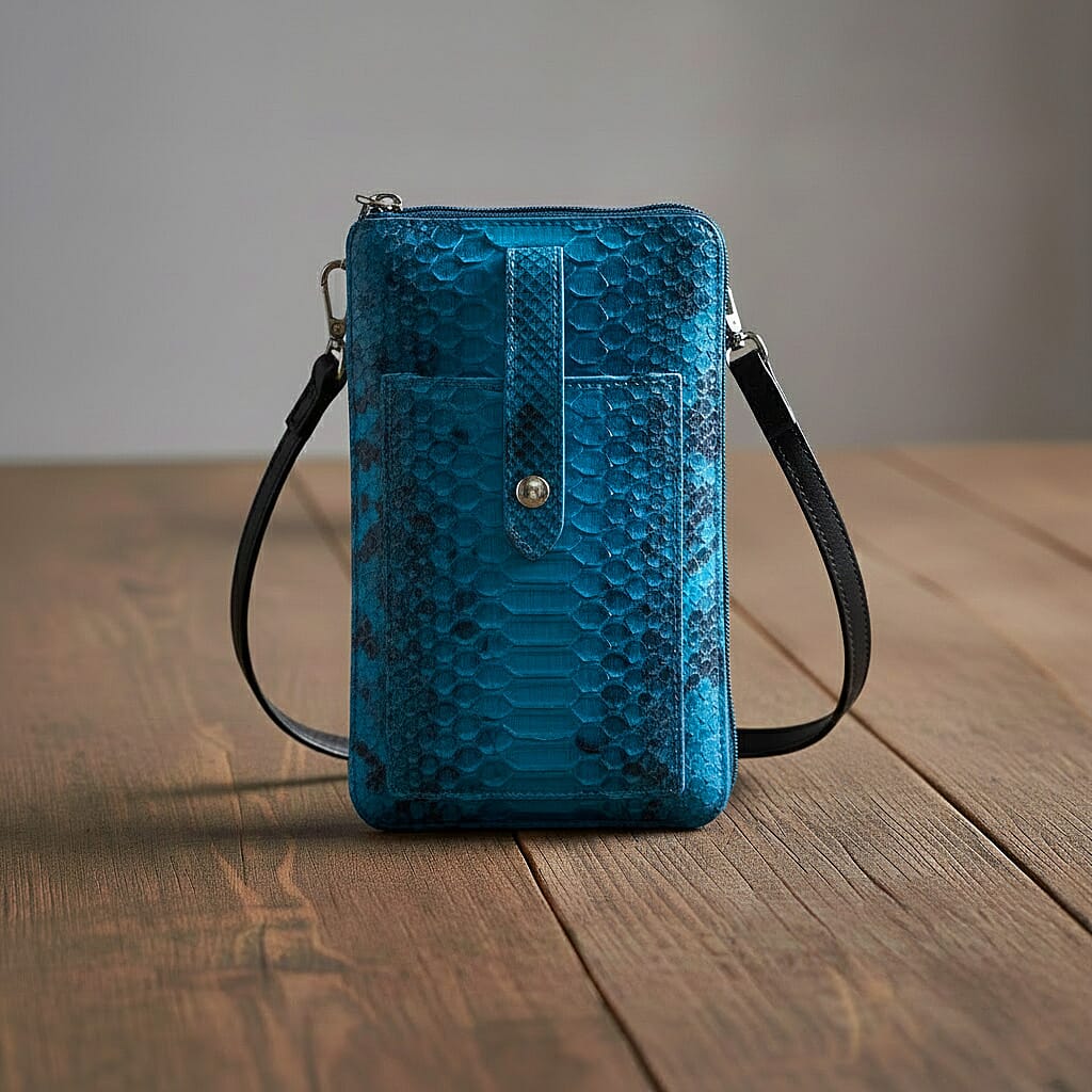 Buy Grand Pelle Blue Genuine Python Leather Zip Clutch with Snap