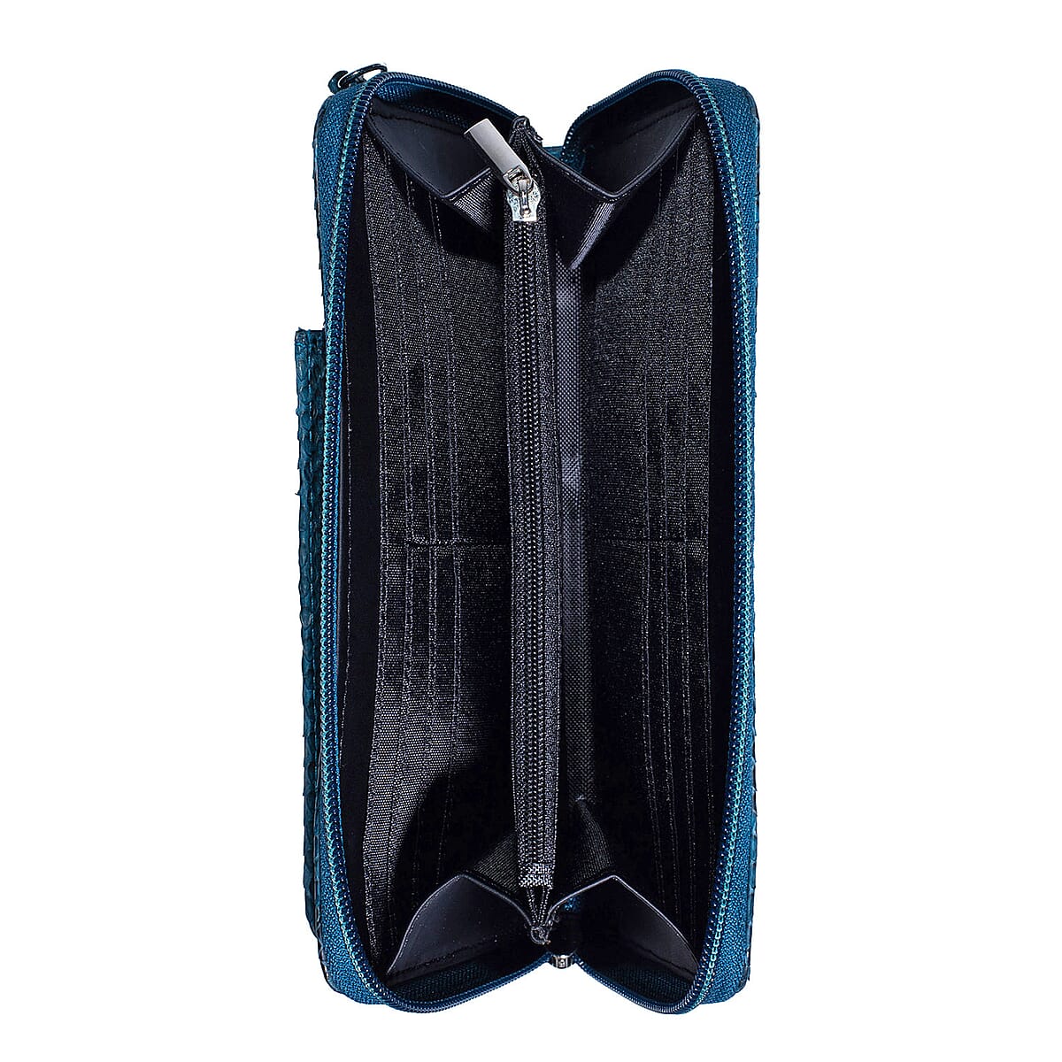 Grand Pelle Blue Genuine Python Leather Zip Clutch with Snap Pocket image number 5