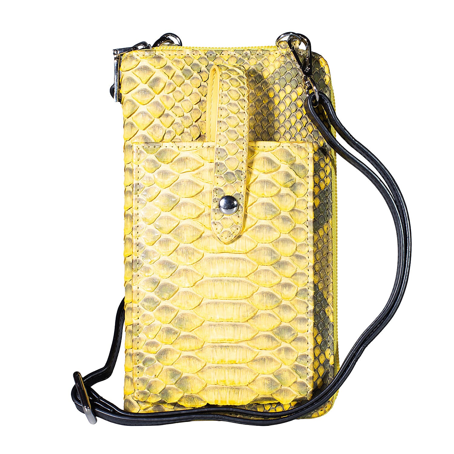 The Grand Pelle Gold Genuine Python Leather Zip Clutch with Snap Pocket