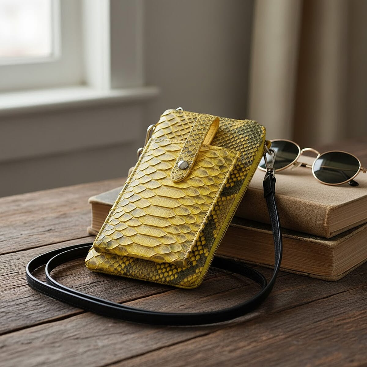 Grand Pelle Gold Genuine Python Leather Zip Clutch with Snap Pocket image number 1