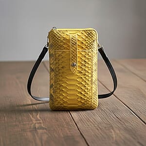 Grand Pelle Gold Genuine Python Leather Zip Clutch with Snap Pocket