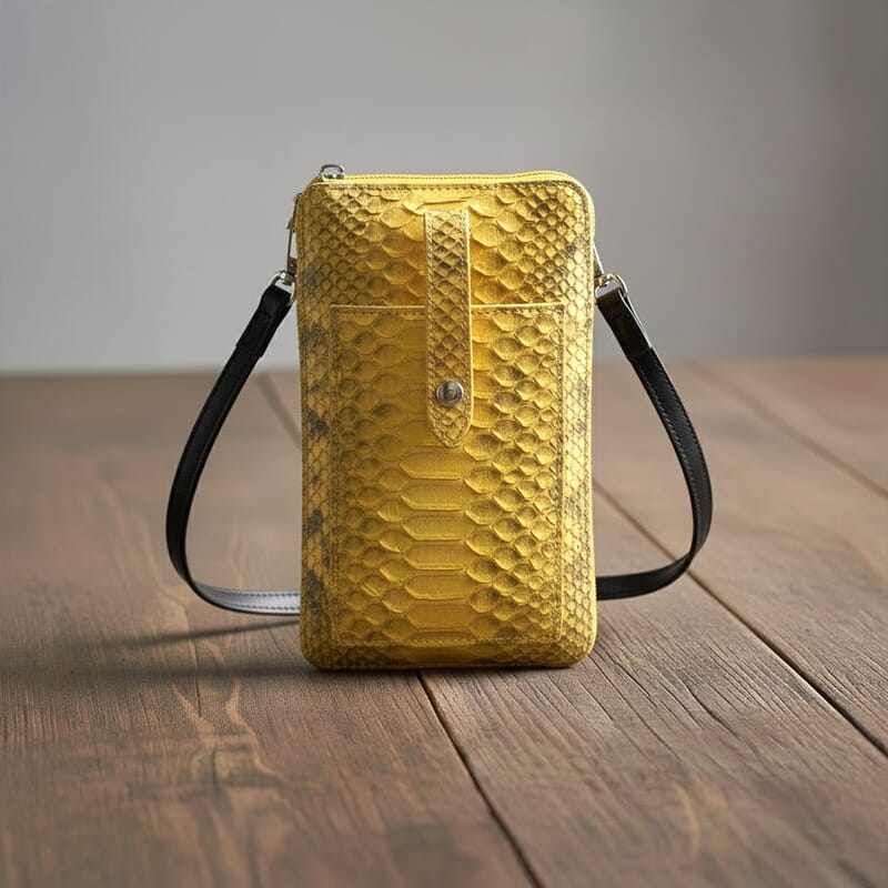 The Grand Pelle Gold Genuine Python Leather Zip Clutch with Snap Pocket