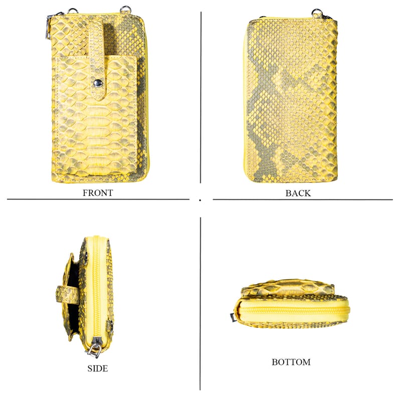 The Grand Pelle Gold Genuine Python Leather Zip Clutch with Snap Pocket