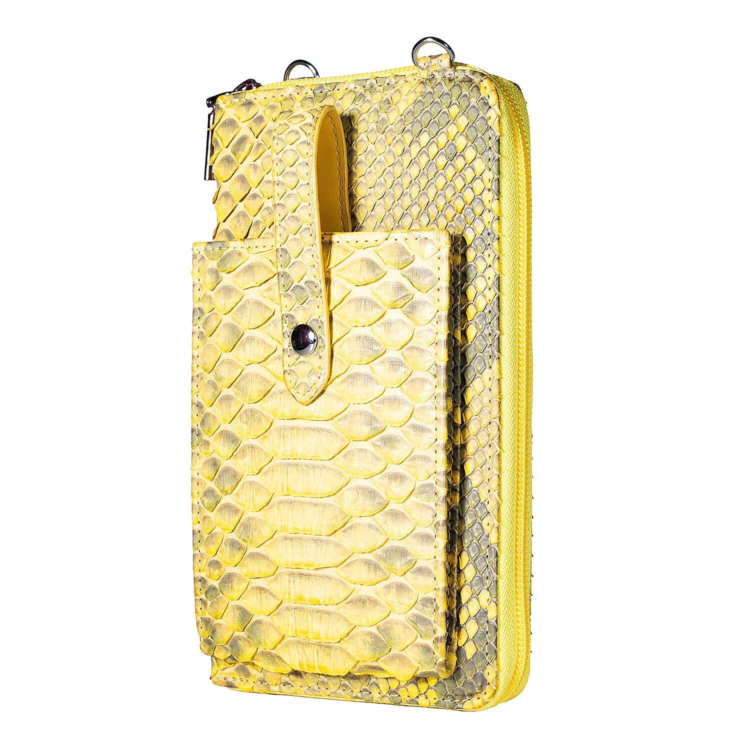 The Grand Pelle Gold Genuine Python Leather Zip Clutch with Snap Pocket