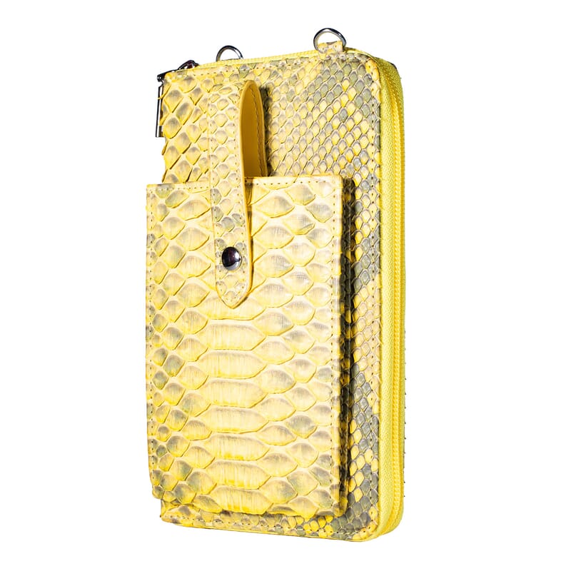The Grand Pelle Gold Genuine Python Leather Zip Clutch with Snap Pocket