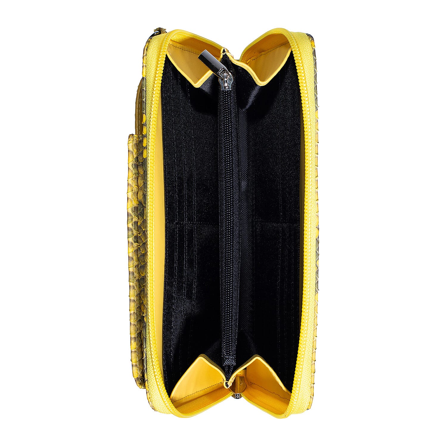 The Grand Pelle Gold Genuine Python Leather Zip Clutch with Snap Pocket