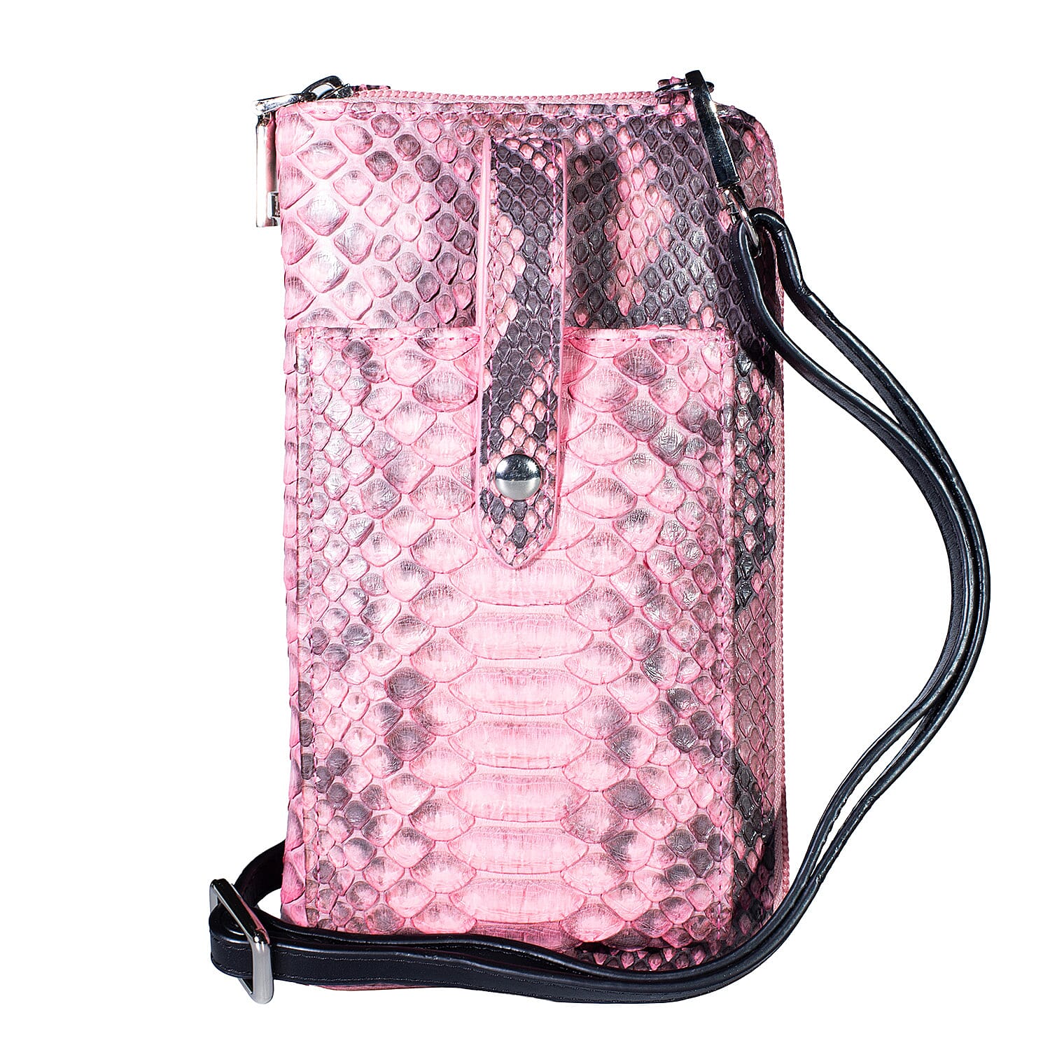 Grand Pelle Pimk Genuine Python Leather Zip Clutch with Snap Pocket