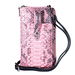 Grand Pelle Pimk Genuine Python Leather Zip Clutch with Snap Pocket