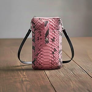 Grand Pelle Pimk Genuine Python Leather Zip Clutch with Snap Pocket