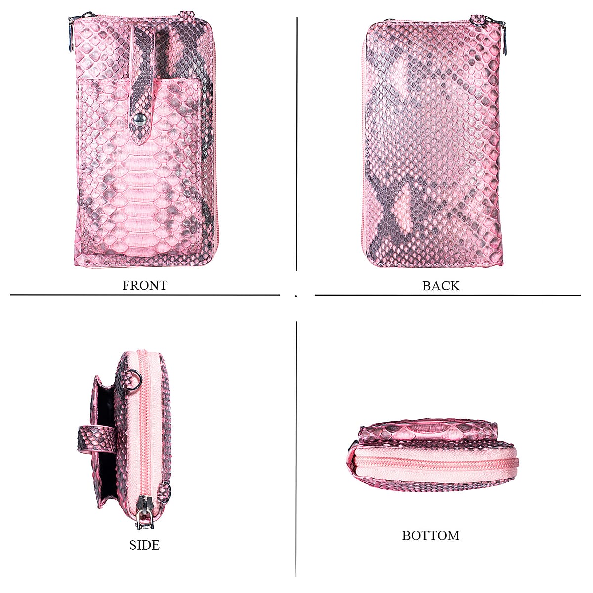 Grand Pelle Pimk Genuine Python Leather Zip Clutch with Snap Pocket image number 3