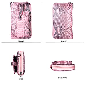 Grand Pelle Pimk Genuine Python Leather Zip Clutch with Snap Pocket