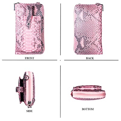 Grand Pelle Pimk Genuine Python Leather Zip Clutch with Snap Pocket