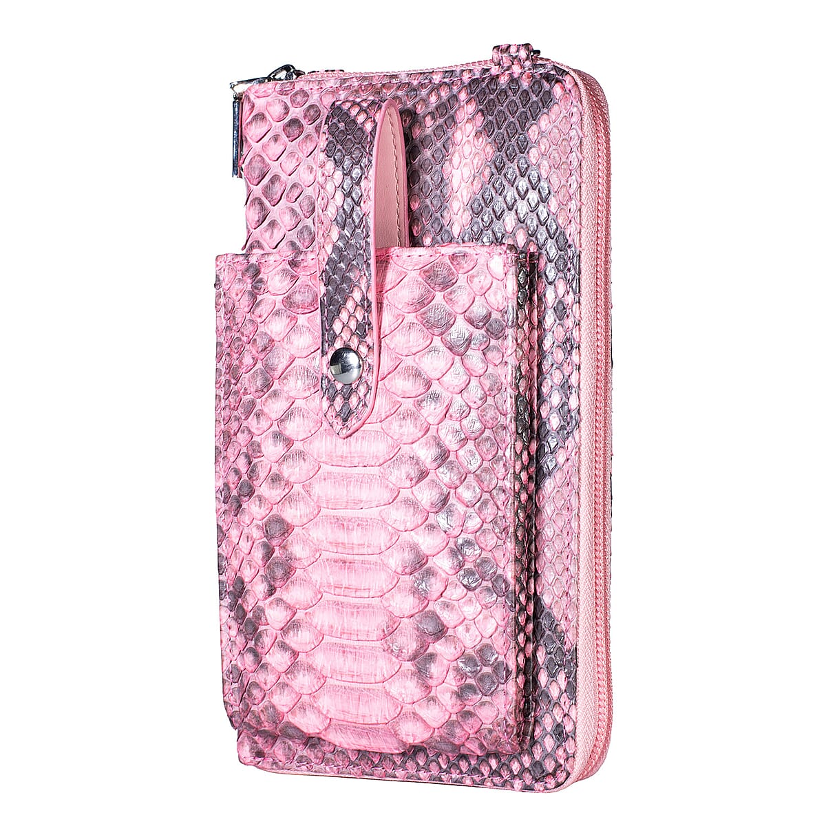 Grand Pelle Pimk Genuine Python Leather Zip Clutch with Snap Pocket image number 4