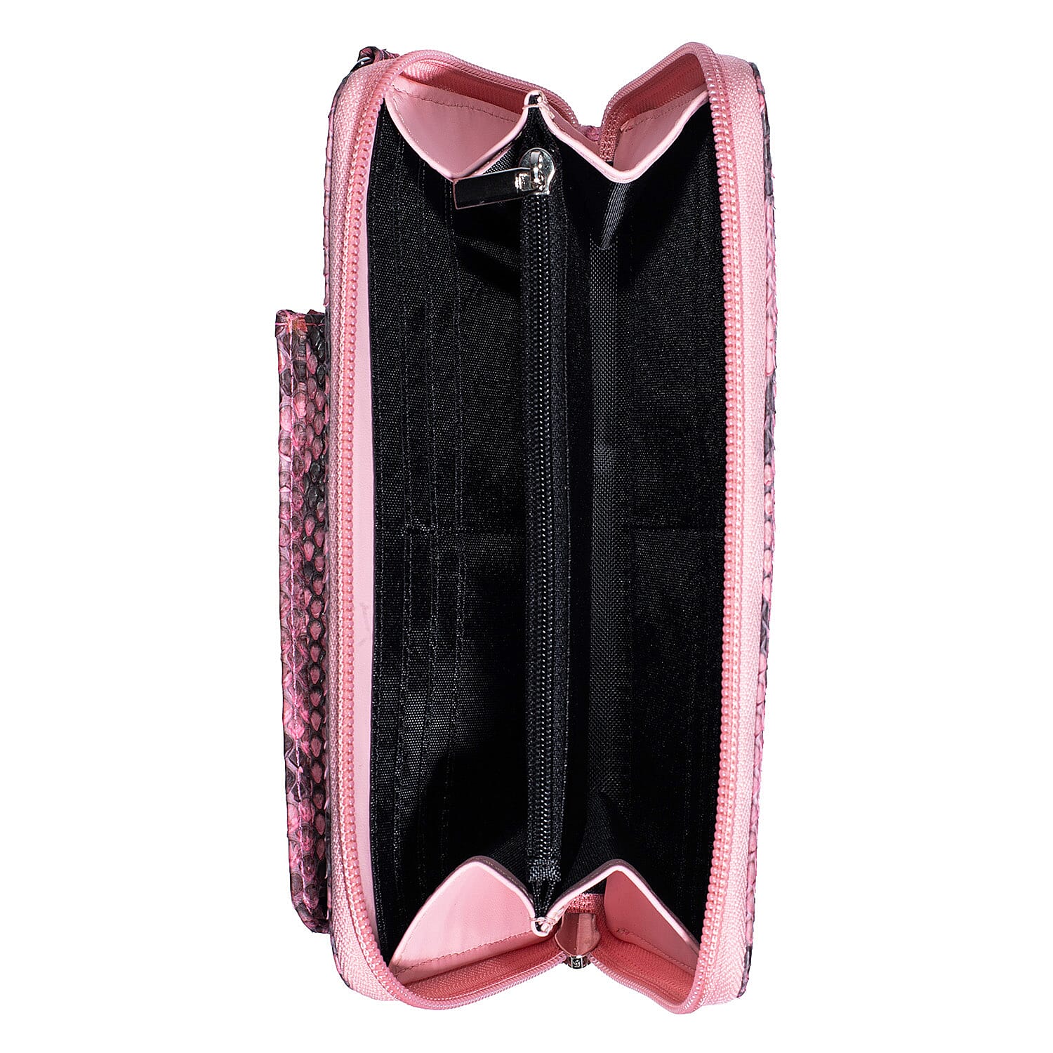 Grand Pelle Pimk Genuine Python Leather Zip Clutch with Snap Pocket