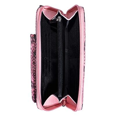 Grand Pelle Pimk Genuine Python Leather Zip Clutch with Snap Pocket