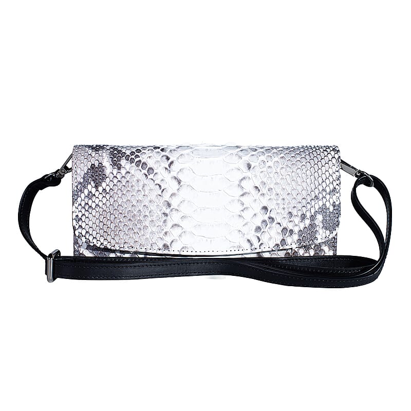 Grand Pelle Natural Genuine Python Leather Envelope Clutch with Shoulder Strap