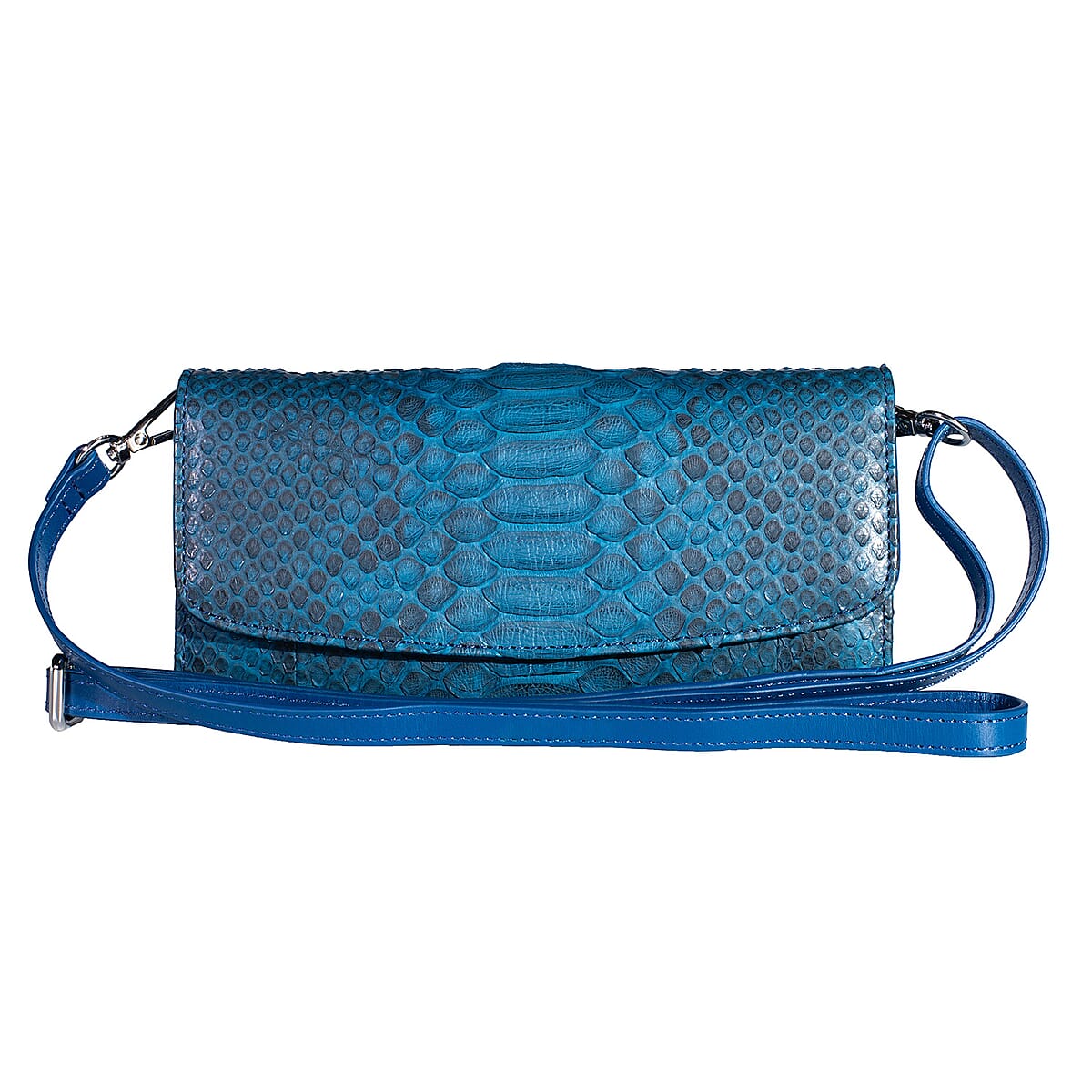 Grand Pelle Blue Genuine Python Leather Envelope Clutch with Shoulder Strap image number 0
