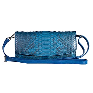 Grand Pelle Blue Genuine Python Leather Envelope Clutch with Shoulder Strap