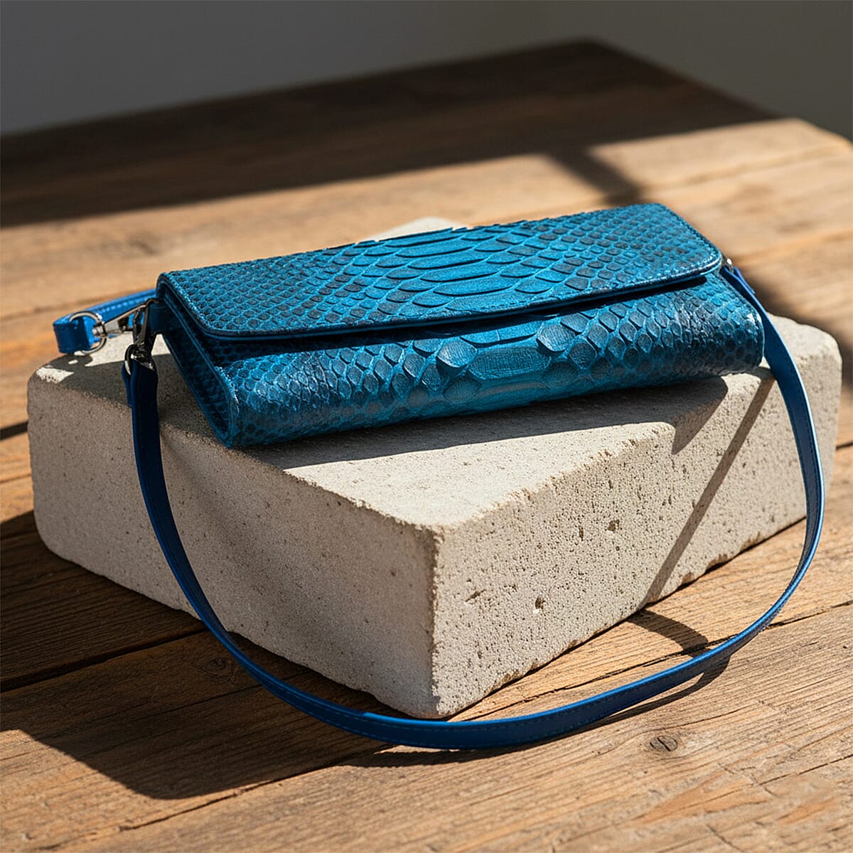 Grand Pelle Blue Genuine Python Leather Envelope Clutch with Shoulder Strap image number 1