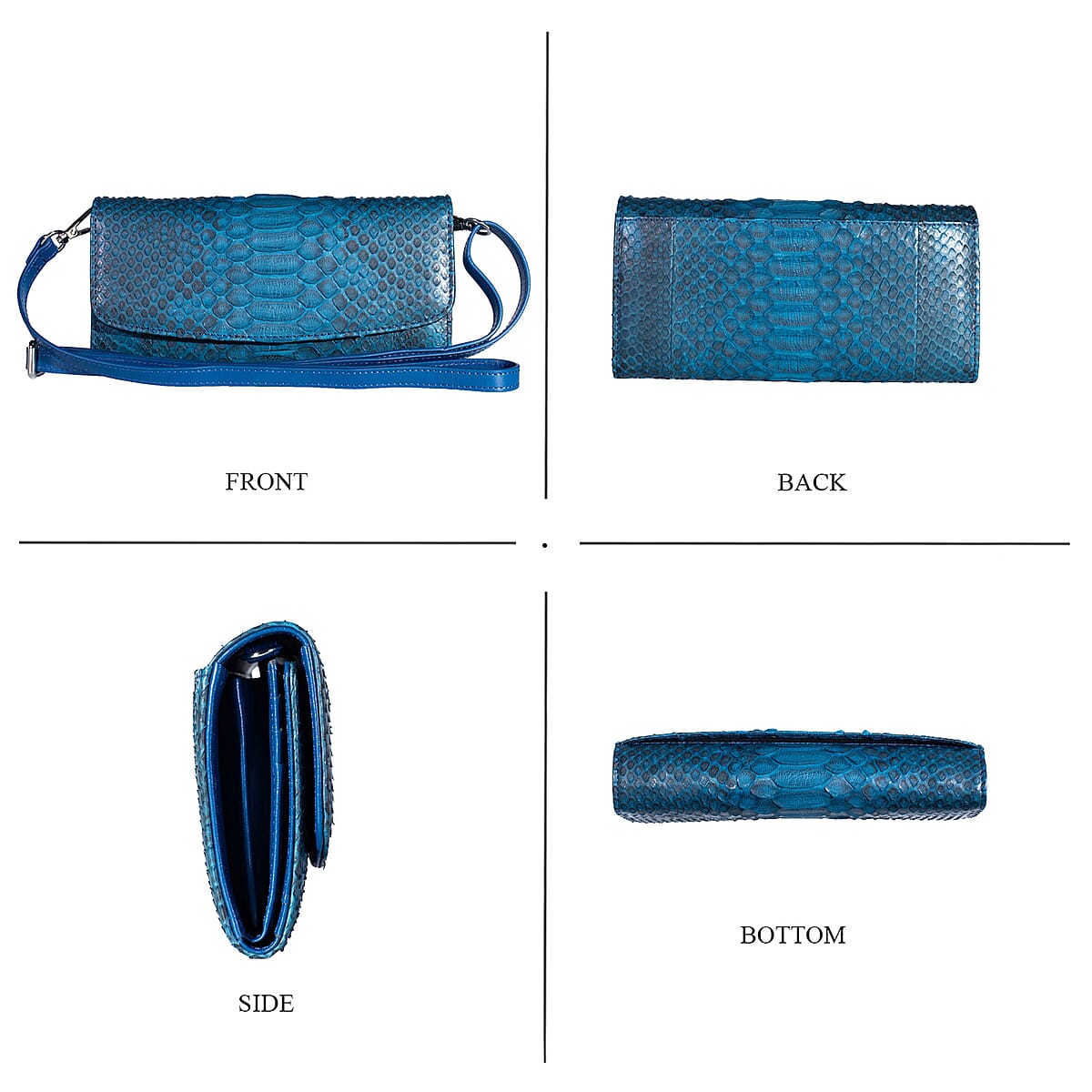 Grand Pelle Blue Genuine Python Leather Envelope Clutch with Shoulder Strap image number 3