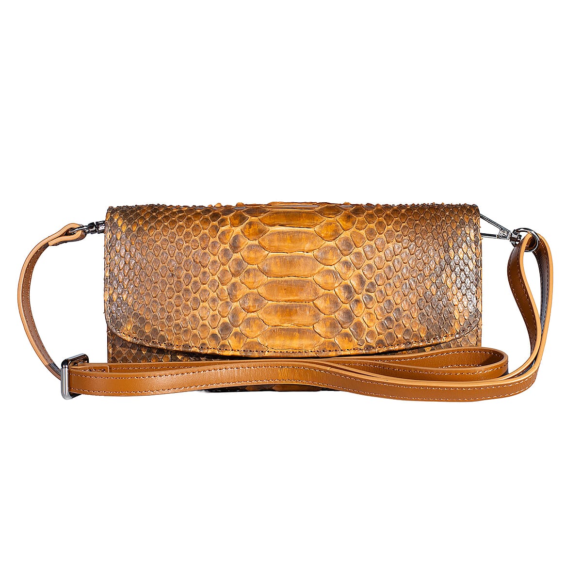Grand Pelle Camel Genuine Python Leather Envelope Clutch with Shoulder Strap image number 0