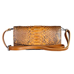 Grand Pelle Camel Genuine Python Leather Envelope Clutch with Shoulder Strap