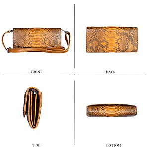 Grand Pelle Camel Genuine Python Leather Envelope Clutch with Shoulder Strap
