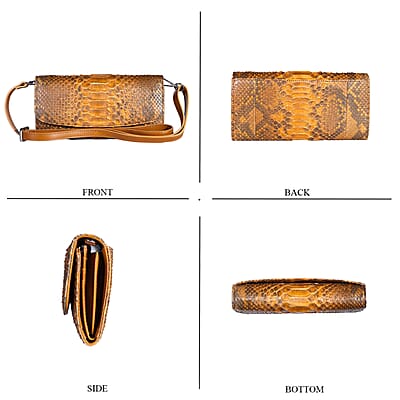 Grand Pelle Camel Genuine Python Leather Envelope Clutch with Shoulder Strap