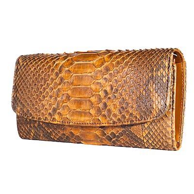 Grand Pelle Camel Genuine Python Leather Envelope Clutch with Shoulder Strap