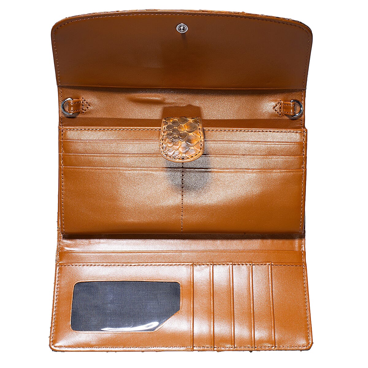 Grand Pelle Camel Genuine Python Leather Envelope Clutch with Shoulder Strap image number 5