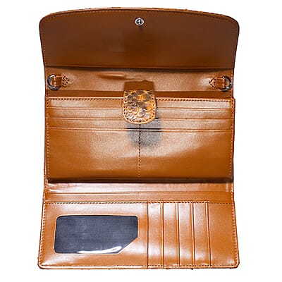 Grand Pelle Camel Genuine Python Leather Envelope Clutch with Shoulder Strap