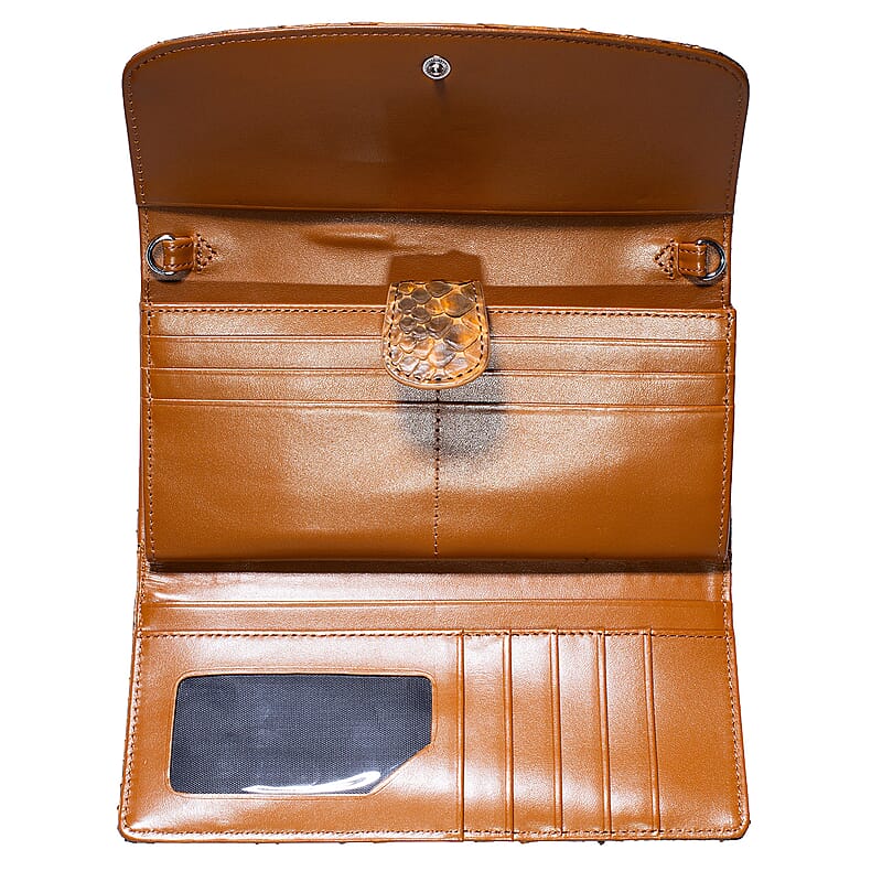 Grand Pelle Camel Genuine Python Leather Envelope Clutch with Shoulder Strap