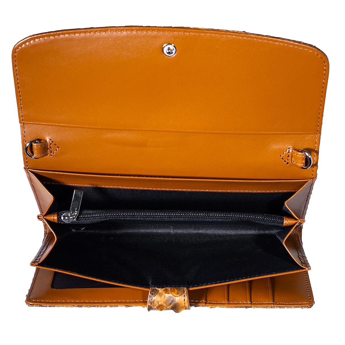 Grand Pelle Camel Genuine Python Leather Envelope Clutch with Shoulder Strap image number 6