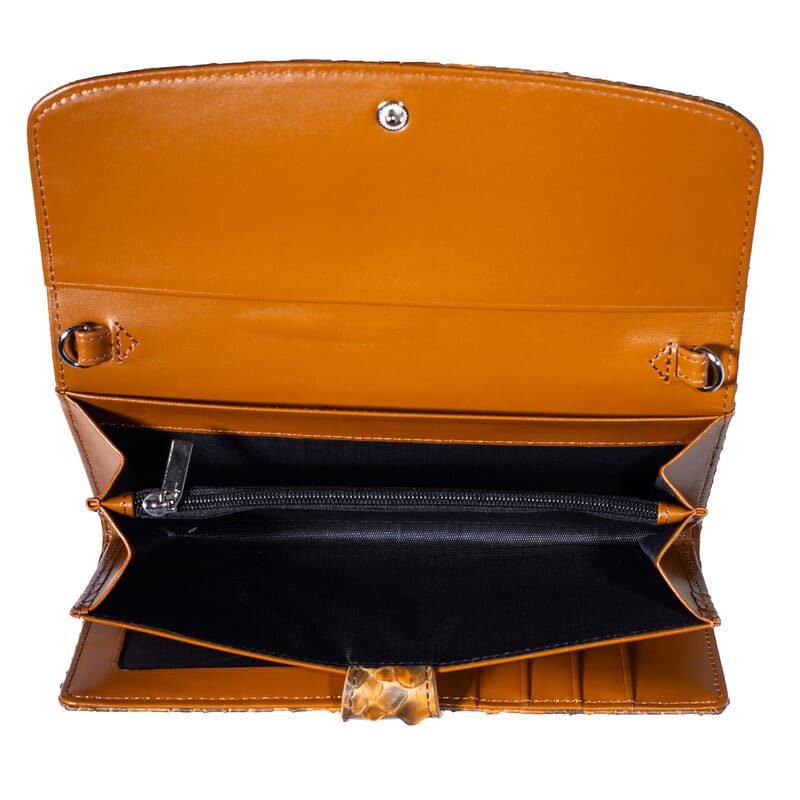 Grand Pelle Camel Genuine Python Leather Envelope Clutch with Shoulder Strap
