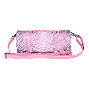 Grand Pelle Pink Genuine Python Leather Envelope Clutch with Shoulder Strap