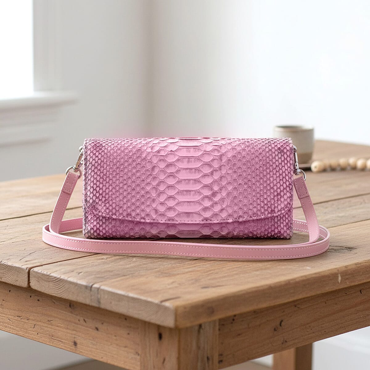 Grand Pelle Pink Genuine Python Leather Envelope Clutch with Shoulder Strap image number 1