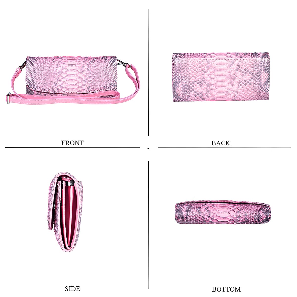 Grand Pelle Pink Genuine Python Leather Envelope Clutch with Shoulder Strap image number 3