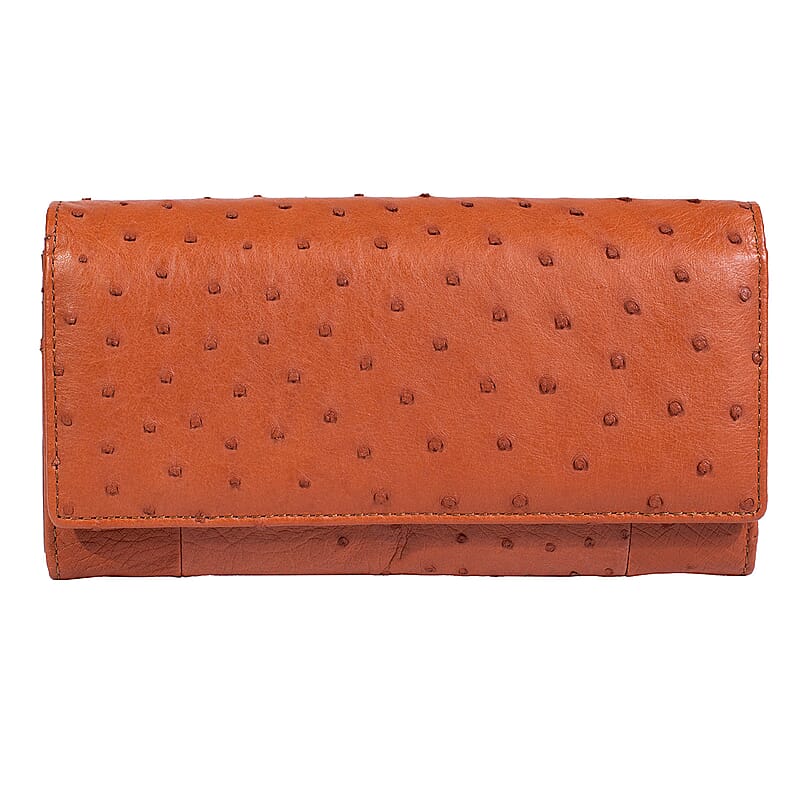 The Grand Pelle Brown Ostrich Genuine Leather Envelope Clutch Bag