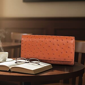 Doorbuster The Grand Pelle Brown Ostrich Genuine Leather Envelope Clutch Bag