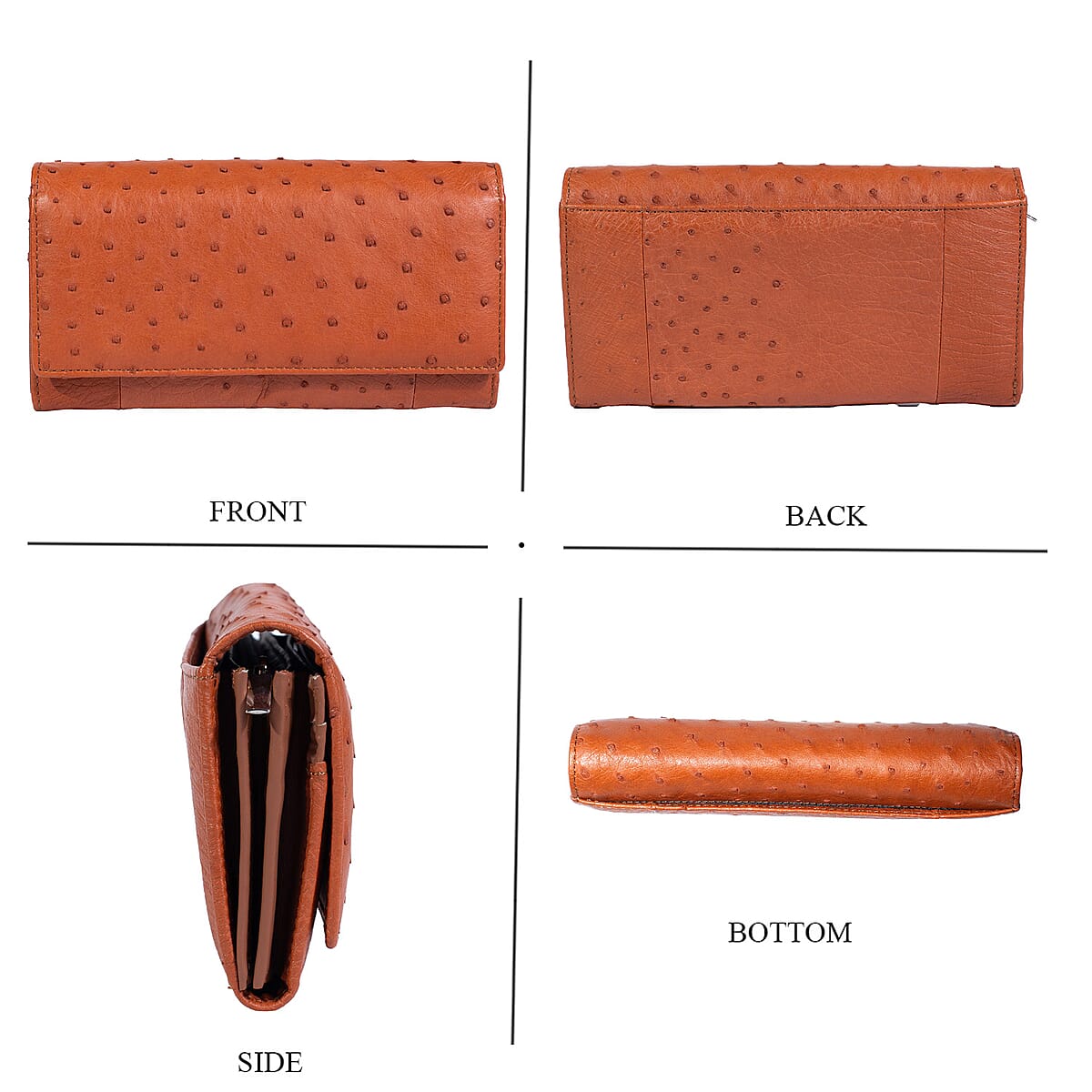 Doorbuster The Grand Pelle Brown Ostrich Genuine Leather Envelope Clutch Bag image number 3