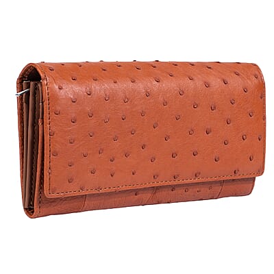The Grand Pelle Brown Ostrich Genuine Leather Envelope Clutch Bag