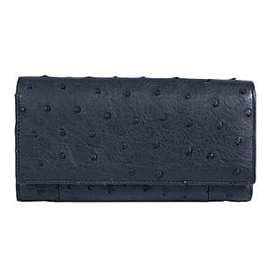 Doorbuster The Grand Pelle Black Ostrich Genuine Leather Envelope Clutch Bag